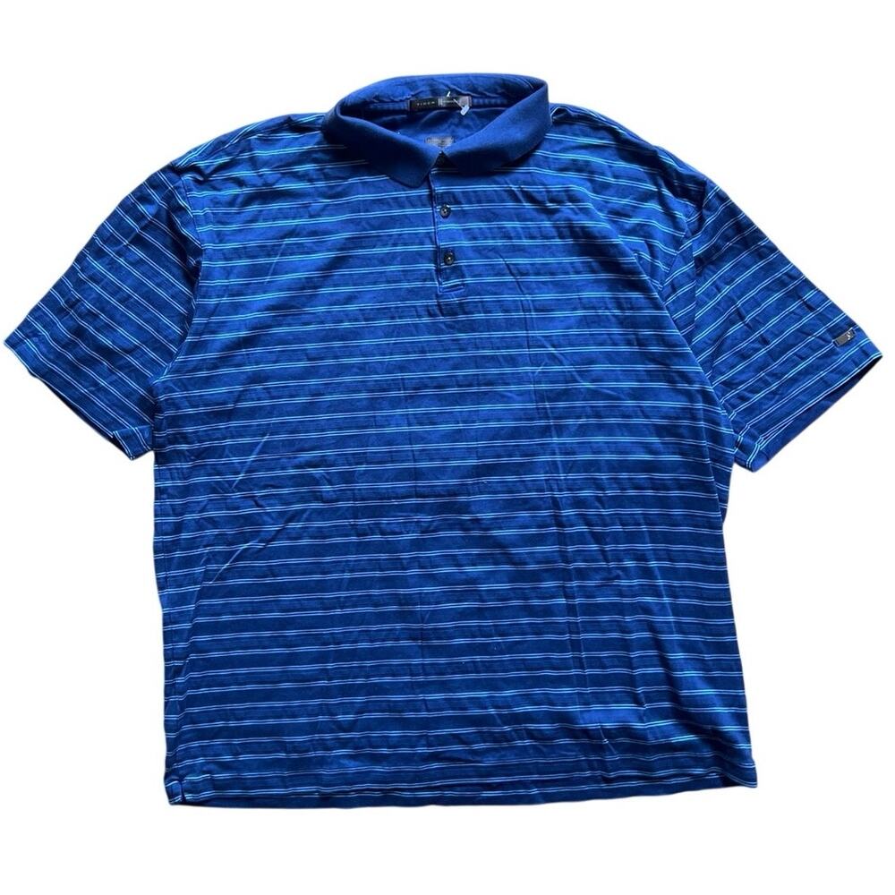 Nike Tiger Woods Golf Polo Striped Blue Buttons Striped Preppy Dri-Fit XL